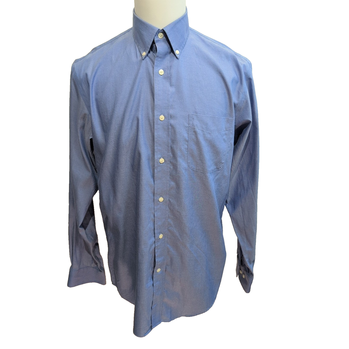 Chemise Lands' End Supima coton bleu uni M L Traditional Fit manches longues