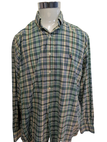 Chemise Polo Ralph Lauren Shirt Blake L XL Plaid Vert Bleu Beige Button Down