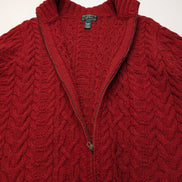 Gilet LAUREN RALPH LAUREN Rouge 100% LAINE Fait Main Torsadé Luxe Rare Femme
