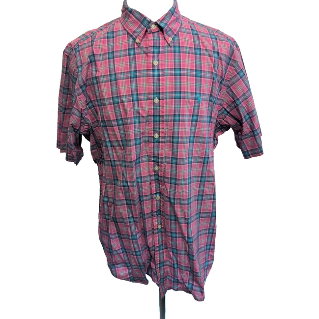 Chemise Ralph Lauren XL Rose Bleu Carreaux Logo Bleu Pastel Manches Courtes