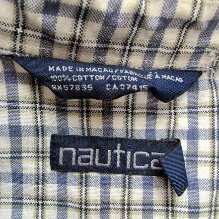 Chemise Nautica L Made in Macao Carreaux Bleu 100% Coton manches longues