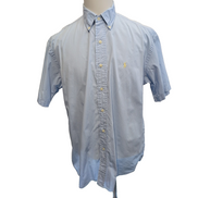 Chemise Ralph Lauren Blake M Bleu Logo Jaune VTG Button Down manches courtes
