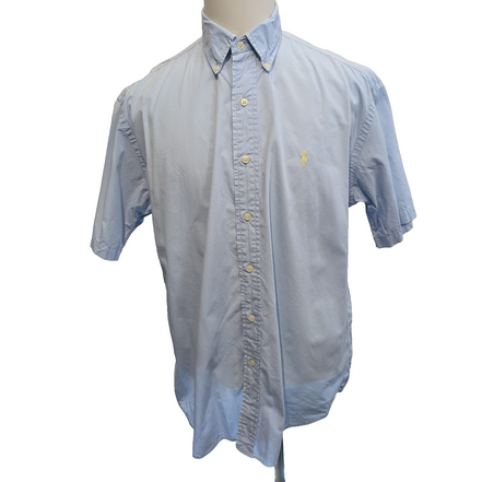 Chemise Ralph Lauren Blake M Bleu Logo Jaune VTG Button Down manches courtes