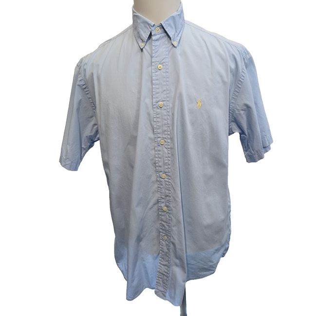 Chemise Ralph Lauren Blake M Bleu Logo Jaune VTG Button Down manches courtes