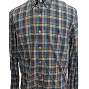 CHEMISE Ralph Lauren Homme L CUSTOM FIT Bleu Carreaux TBE Réparée 100% Coton