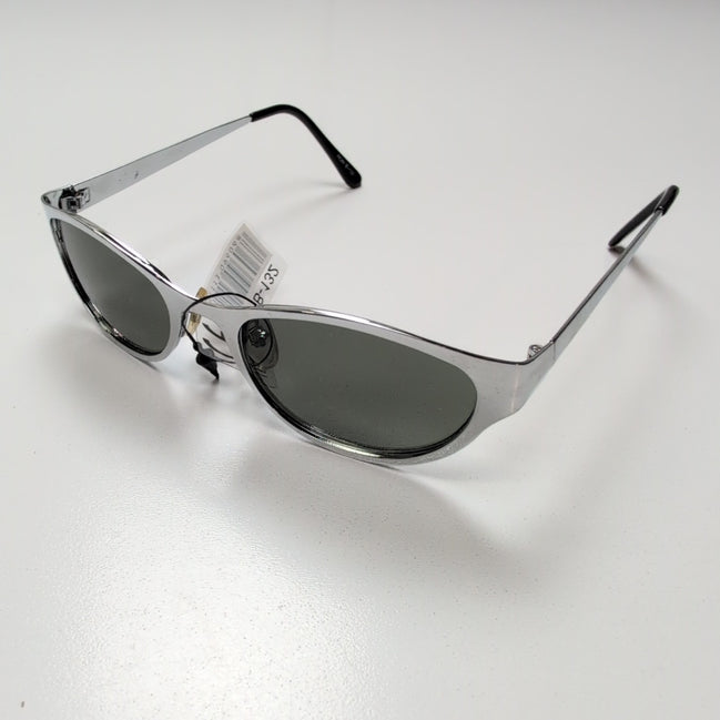 Lunettes de soleil Y2K Ovales Métal Chromé Branches Larges Verres Vert Foncé
