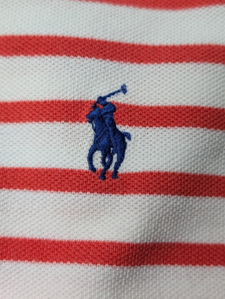 Polo manches courtes Polo Ralph Lauren XL blanc rayures rouges logo bleu