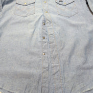 Chemise Wrangler Edge Western M Bleu Jean Coton Boutons Pression Usée