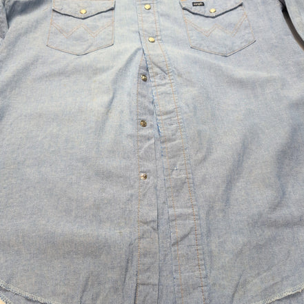 Chemise Wrangler Edge Western M Bleu Jean Coton Boutons Pression Usée