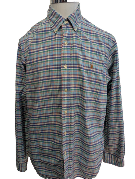 Chemise Polo Ralph Lauren Shirt L Bleu Carreaux Oxford Button Down Coton