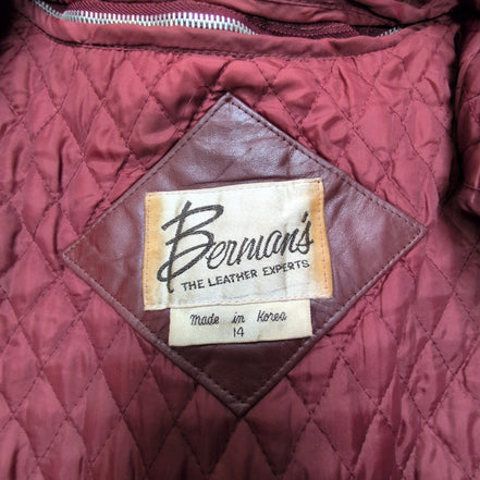 Veste Cuir Femme Bordeaux Berman's 14 L Doublure Amovible Vintage |51c
