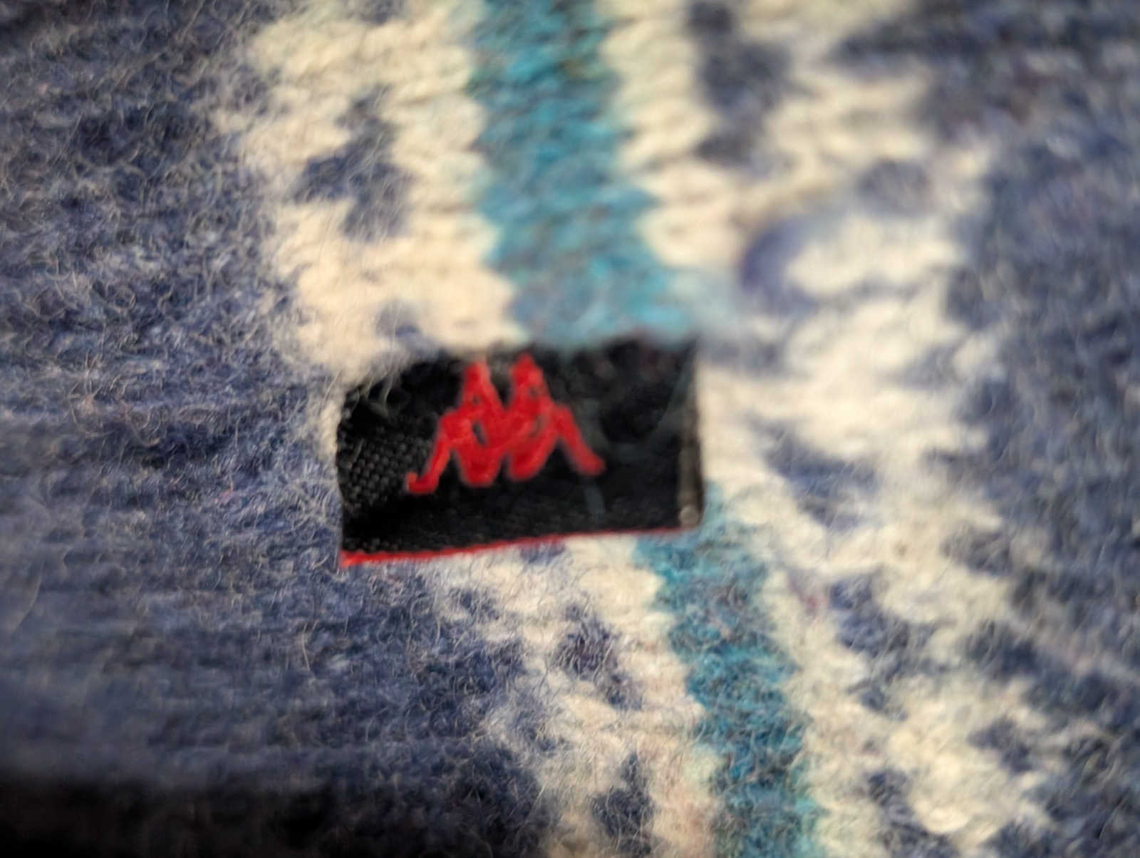 Pull KAPPA Laine Bleu et Vert à Rayures Motifs Hiver Femme Taille L