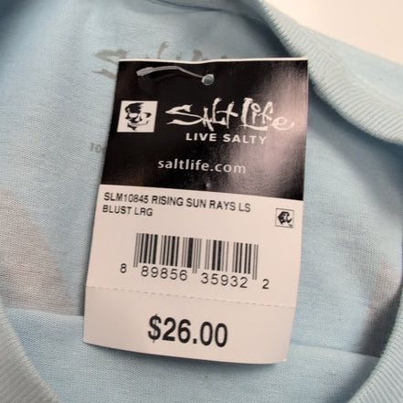 T-shirt Salt Life L Bleu Clair Manches Longues Graphique Neuf Étiquette