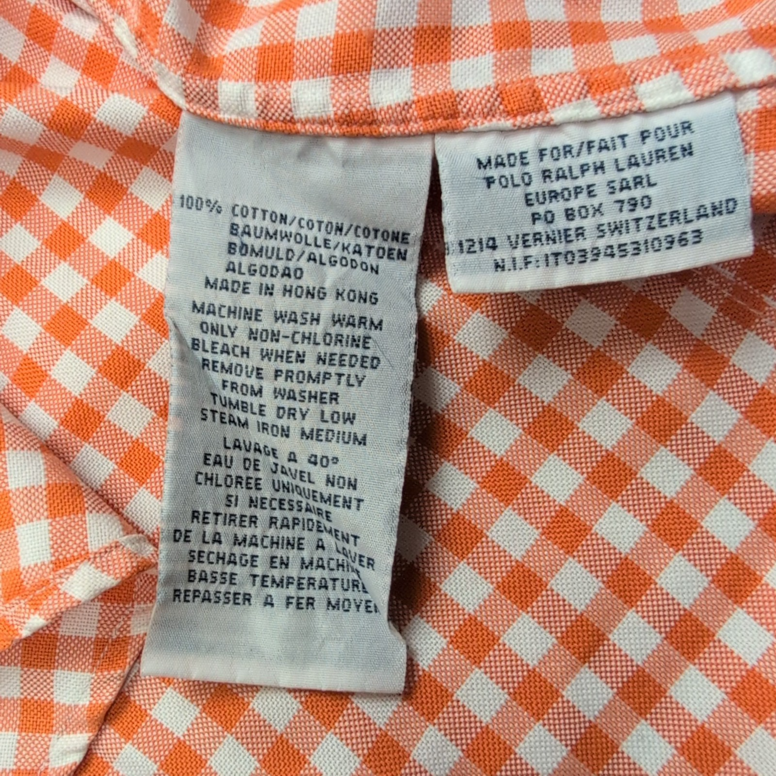 Chemise Polo Ralph Lauren L Orange Carreaux Custom Fit Cintrée Button Down Shirt