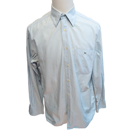 Chemise Lacoste 40 M L Hong Kong bleu clair logo vert coton manches longues