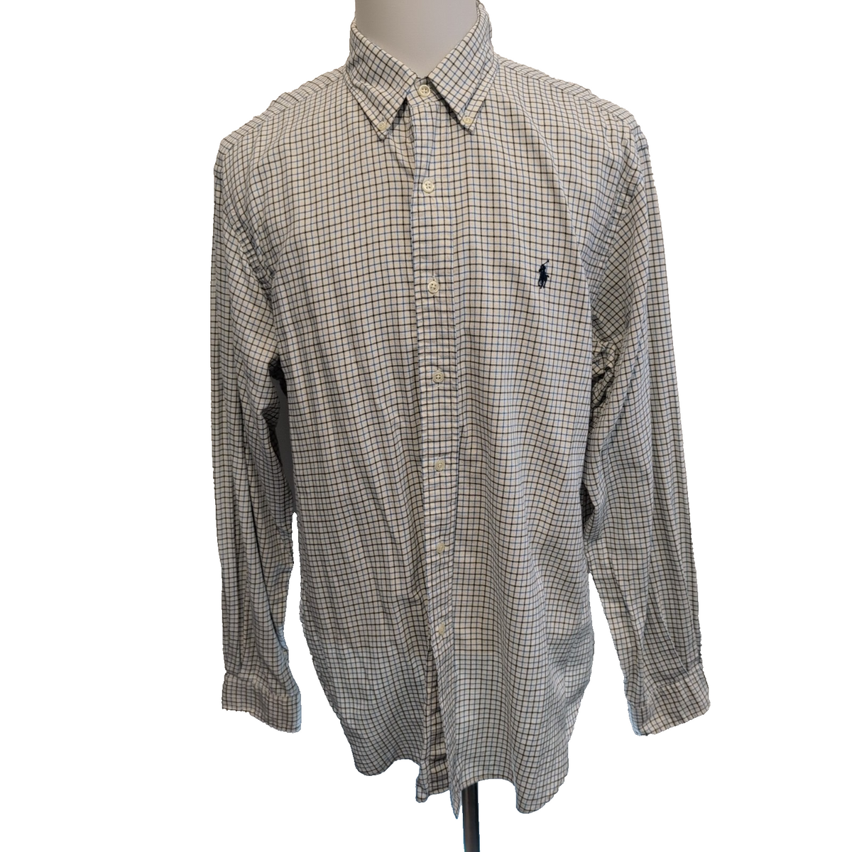 Chemise Ralph Lauren XL Classic Fit Flanelle Fine Carreaux Bleu Noir Coton