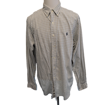 Chemise Ralph Lauren XL Classic Fit Flanelle Fine Carreaux Bleu Noir Coton