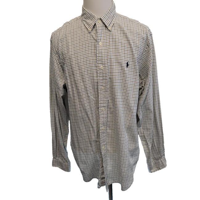 Chemise Ralph Lauren XL Classic Fit Flanelle Fine Carreaux Bleu Noir Coton