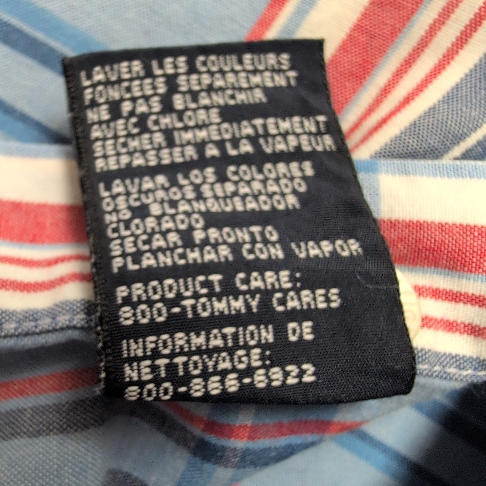 Chemise Tommy Hilfiger Manches Courtes Bleu Blanc Rouge à Carreaux Taille XL