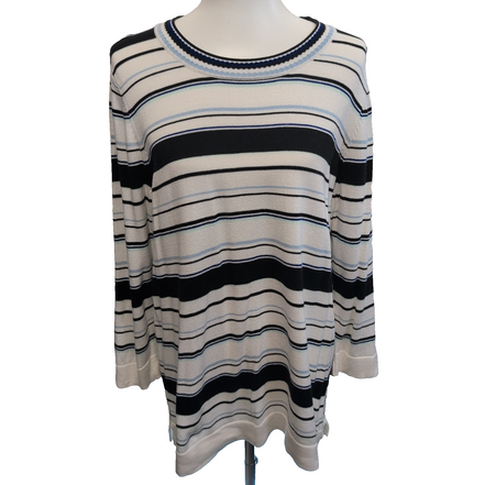 Calvin Klein Pull Femme M Coton Rayures Bleu Marine Blanc Manches 3/4 