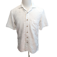 Chemise Hawaïenne Batik Bay S Blanc Feuillage Satiné Boutons Bois