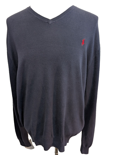Pull Polo Ralph Lauren Bleu Marine Logo Rouge - 100% Coton - Taille XL