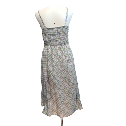 Robe d'été Femme Coton Carreaux Vert Bleu Bretelles Réglables M