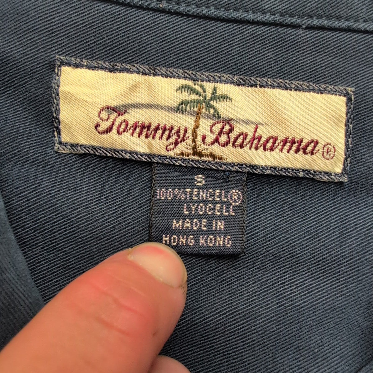 Chemise Hawaïenne Tommy Bahama S Tencel Lyocell Bleu Marine Manches Longues