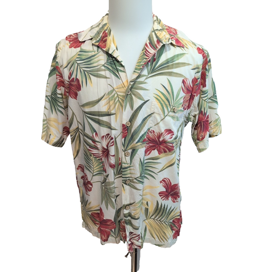 Chemise Hawaïenne Panttana Hawaii Coton Viscose Blanc Floral M