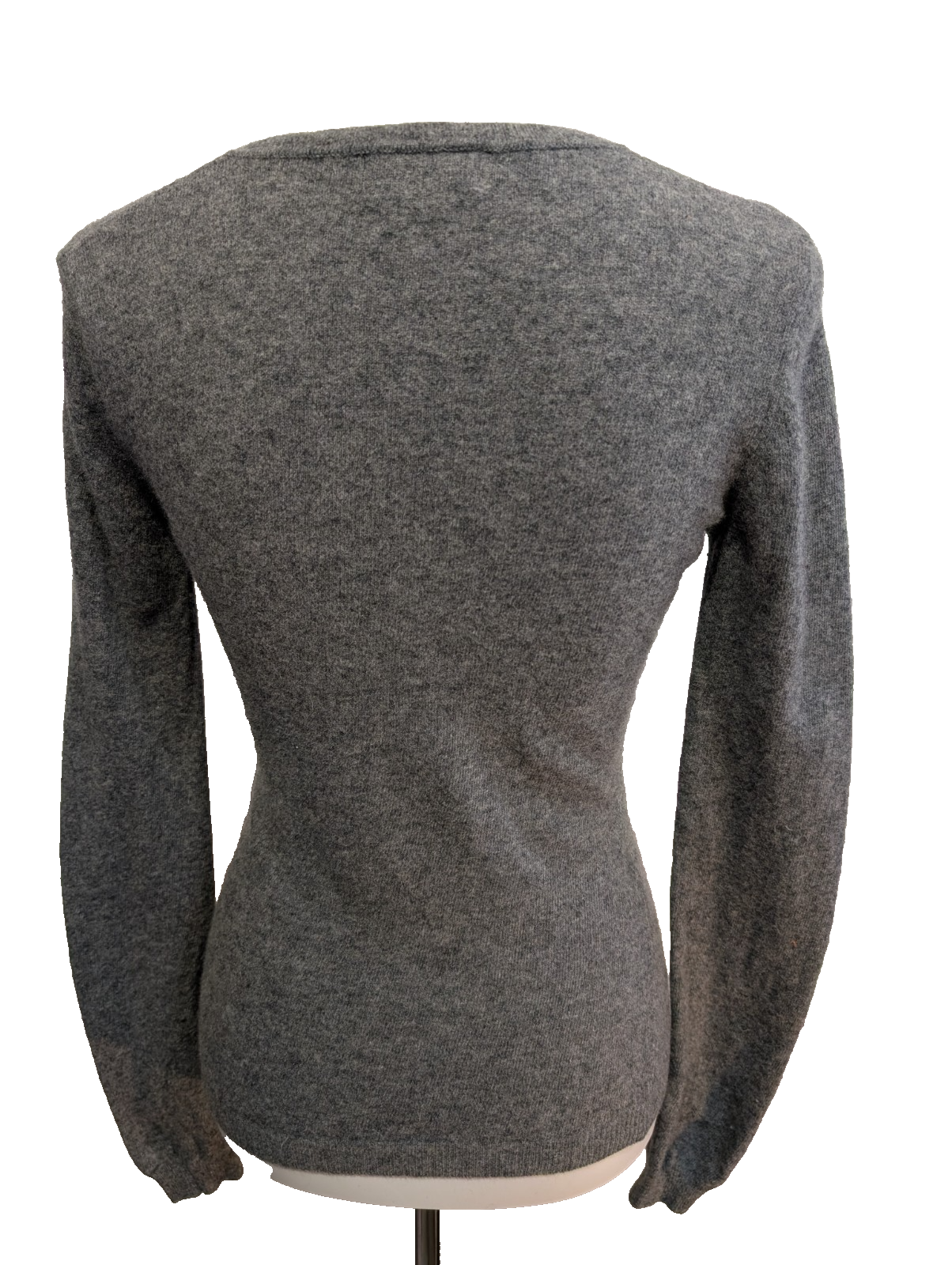 Pull Kappa Col V 100% Laine Gris Uni Vintage Femme Taille S