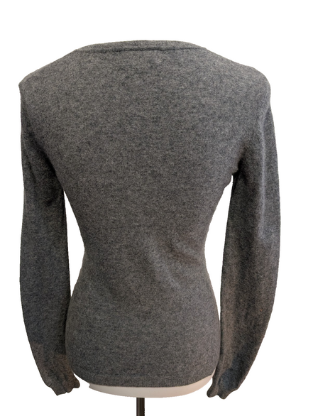 Pull Kappa Col V 100% Laine Gris Uni Vintage Femme Taille S