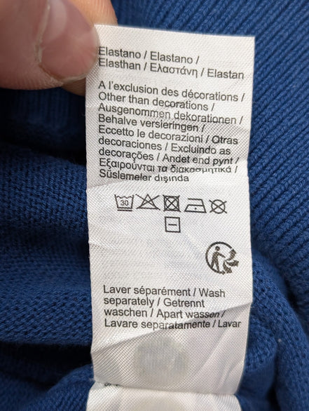 Pull Lacoste L bleu Classic Fit 100% coton col rond logo crocodile brodé