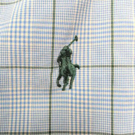 Chemise Ralph Lauren L Bleue Verte Carreaux Logo Vert Manches Longues