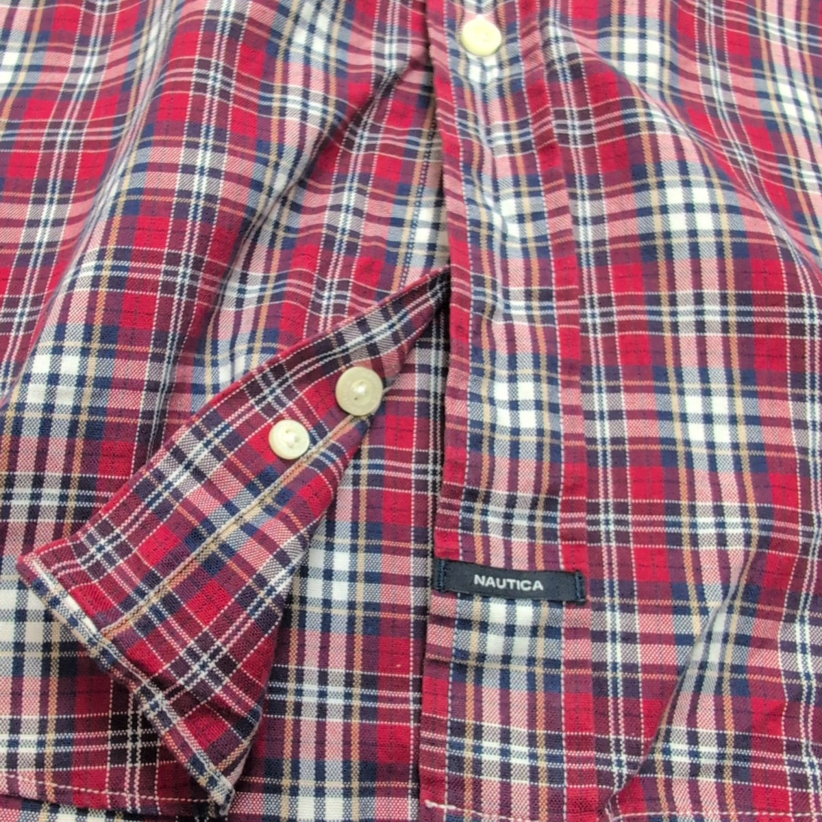 Chemise Nautica 80s Two Ply Basketweave L Rouge Carreaux Coton