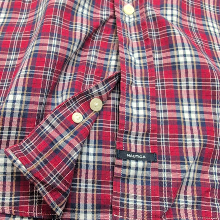 Chemise Nautica 80s Two Ply Basketweave L Rouge Carreaux Coton