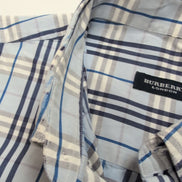 Chemise BURBERRY 100% Coton Bleu Carreaux L XL Logo Brodé Poche Boutonnée