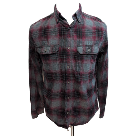 Chemise George S Flanelle Carreaux Rouge Gris 2 Poches manches longues