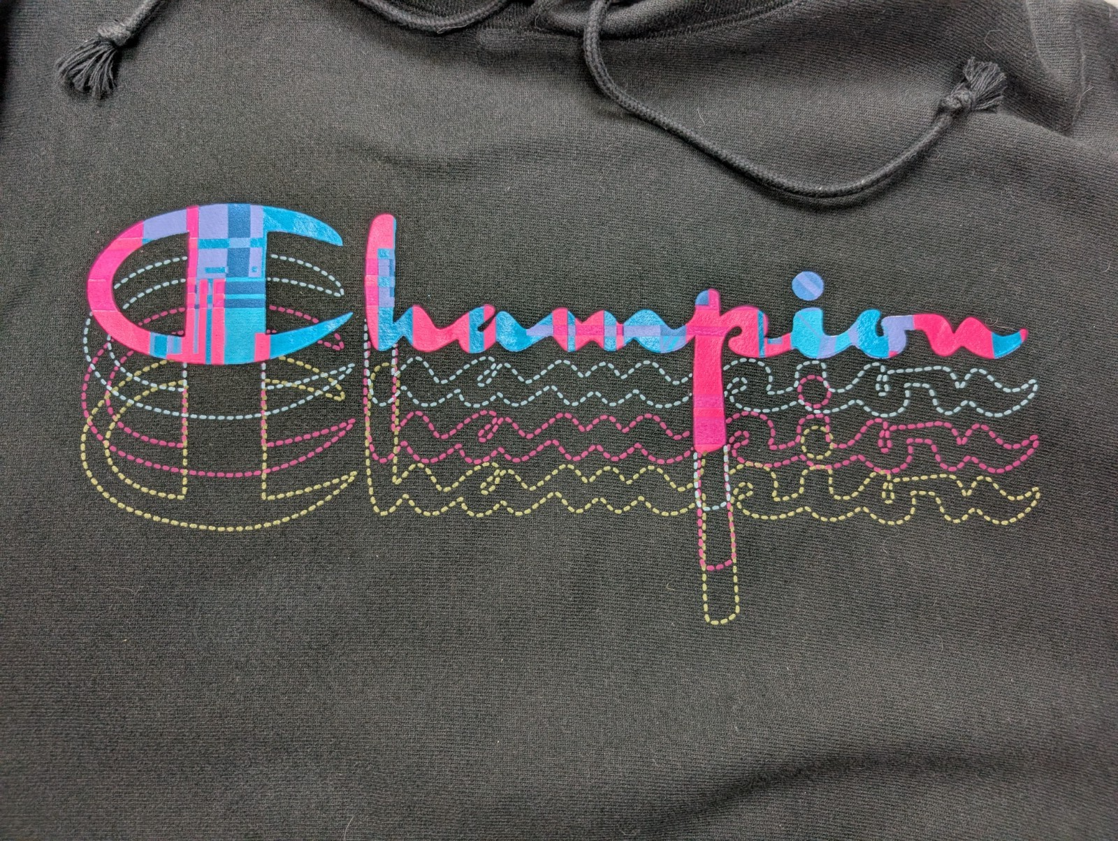 Sweat à Capuche Champion Multi-logo Fluo Bleu & Rose - Coton Épais - Taille L