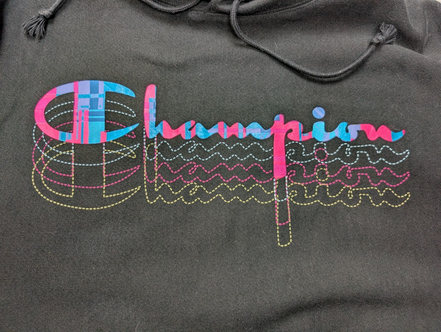 Sweat à Capuche Champion Multi-logo Fluo Bleu & Rose - Coton Épais - Taille L