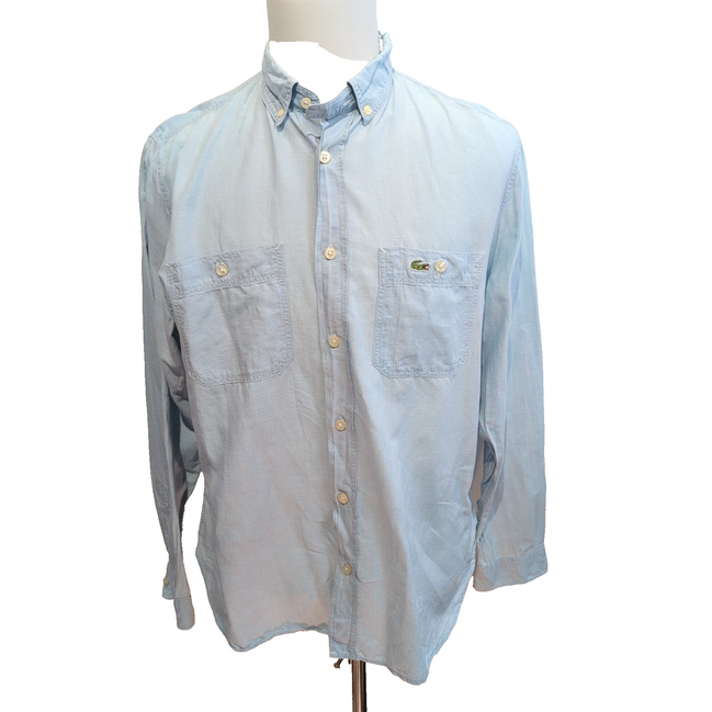 Chemise Lacoste Bleue Regular Fit 42 L Coton Lin Manches Longues