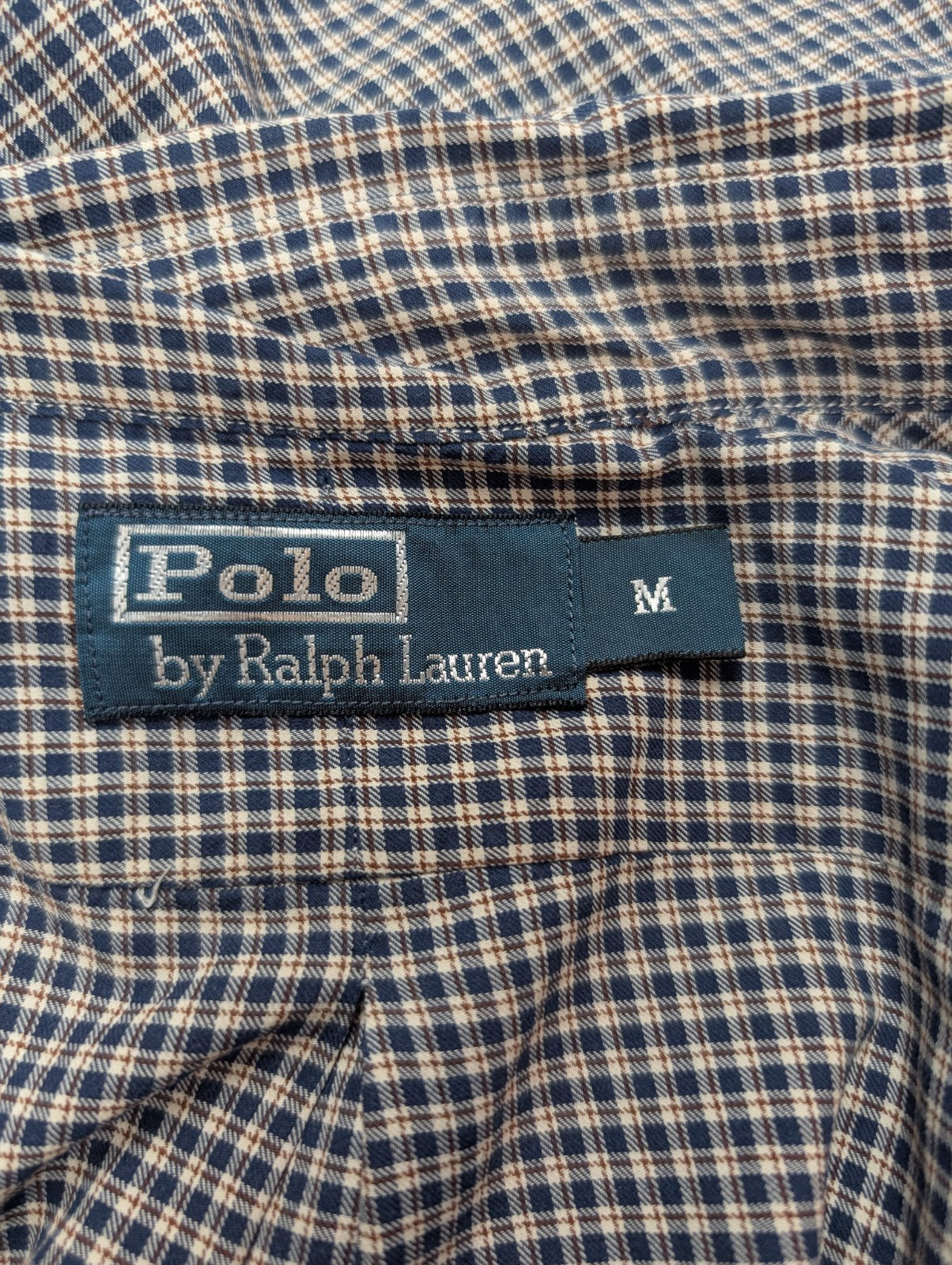 CHEMISE Polo Ralph Lauren Homme M Carreaux Bleu Marine Marron Logo Rouge