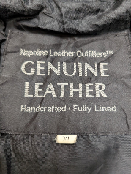 Vintage Leather Bomber Jacket Patchwork Black XL Napoline Coat Veste |48c