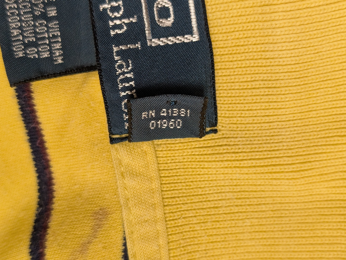 Polo manches courtes Polo Ralph Lauren M jaune rayures marine logo rouge coton