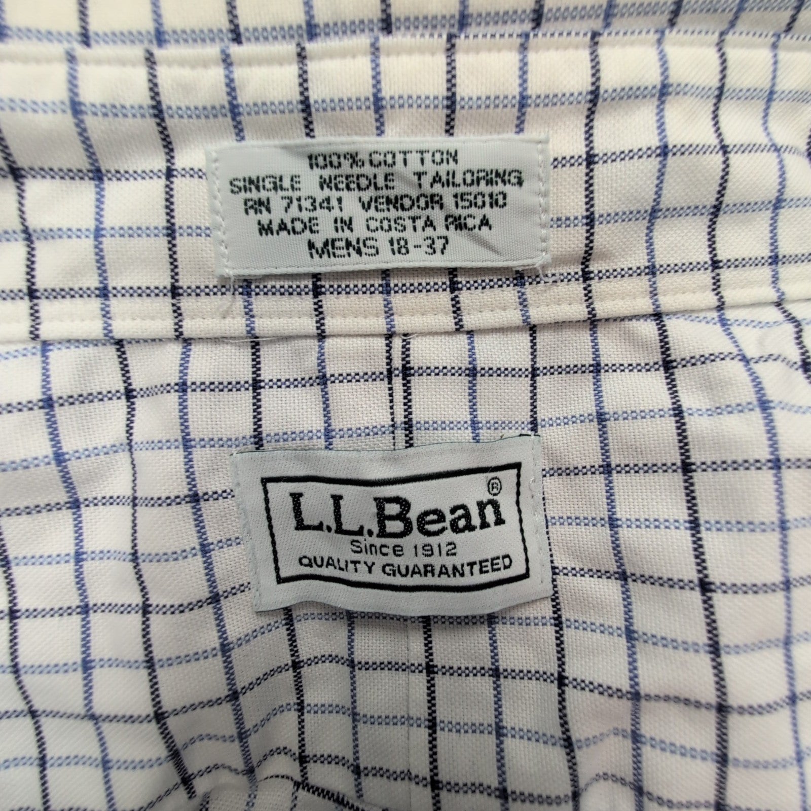 Chemise L.L. Bean blanche à carreaux bleus et noir taille XXL #121e