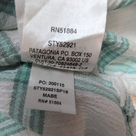 Chemise Patagonia manche courte XL Blanc Vert Carreaux Coton Bio