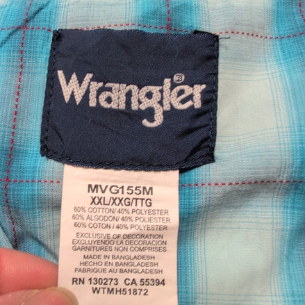 Chemise Wrangler Western Homme XXL Carreaux Bleu Ciel Boutons Pression