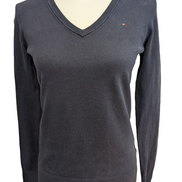 Pull Fin Tommy Hilfiger Femme Col V Bleu Taille S Logo Brodé
