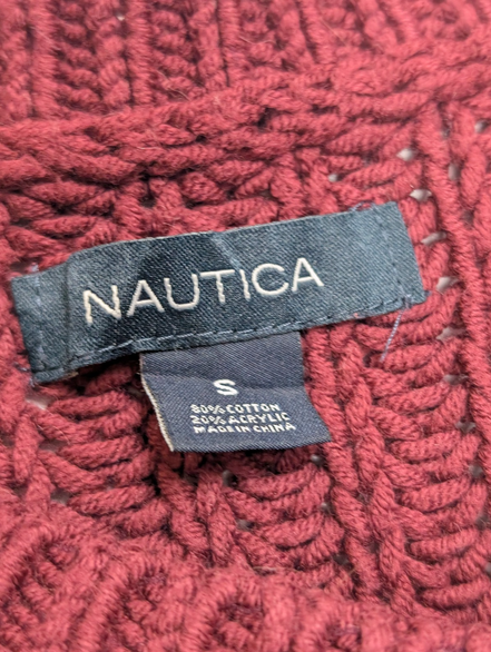 Pull Nautica Bordeaux Grosse Maille Torsadée Col Rond Femme S ✨