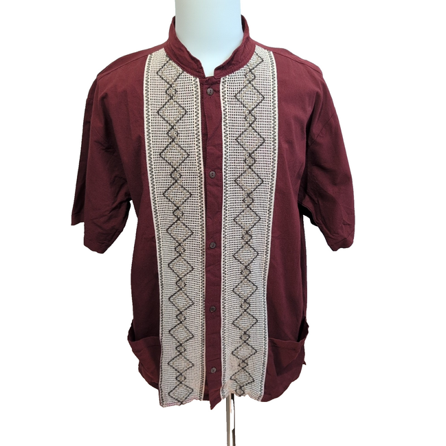 Chemise Hawaïenne Manches Courtes LRSM Col Mao Bordeaux XXL Motif