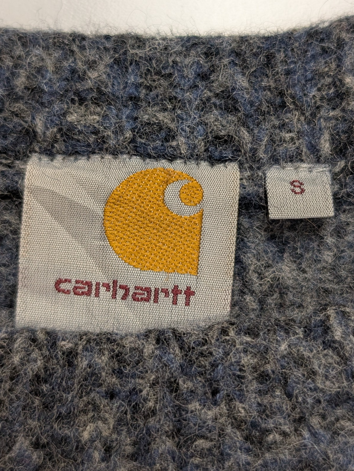 Pull Carhartt Col Rond Laine Épaisse Bleu Gris Vintage Femme Taille S